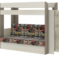 Кровать 2-х ярусная с диваном Карамель 75 (Музыка) Ясень шимо светлый/темный в Кировграде - kirovgrad.mebel24.online | фото