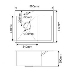 Мойка HD5851L MELANA ProfLine 3,0/200 САТИН врезная прямоугольная с коландером HD5851L в Кировграде - kirovgrad.mebel24.online | фото 2