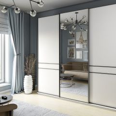 Шкаф-купе 2400 серии SOFT D5+D4+D5+B22+PL3 (по 2 ящика лев/прав+2штанги) профиль «Графит» в Кировграде - kirovgrad.mebel24.online | фото