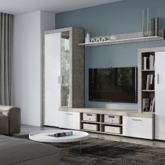 Стенка SKYE (Beton Jasny Atelier/белый) в Кировграде - kirovgrad.mebel24.online | фото
