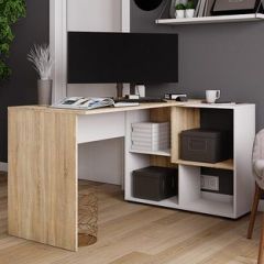 Стол компьютерный угловой СКМУ-4 Белый/Дуб сонома в Кировграде - kirovgrad.mebel24.online | фото