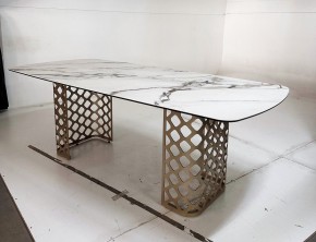 Стол CHIAVARI 220 KL-188 Контрастный мрамор матовый, итальянская керамика / Шампань, ®DISAUR в Кировграде - kirovgrad.mebel24.online | фото 6