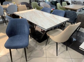 Стол Ниагара 140 БЕЖЕВЫЙ МРАМОР, стекло / ЧЕРНЫЙ М-City в Кировграде - kirovgrad.mebel24.online | фото 2