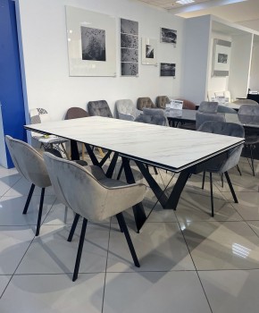 Стол RIETI 200 KL-99 Белый мрамор матовый, итальянская керамика / черный каркас, ®DISAUR в Кировграде - kirovgrad.mebel24.online | фото 3