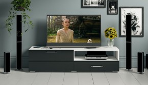Тумба под ТВ Ларго 1,4, цвет корпус белый/фасады МДФ чёрный глянец, ШхГхВ 140х46х35 см., НЕ универсальная сборка в Кировграде - kirovgrad.mebel24.online | фото 12